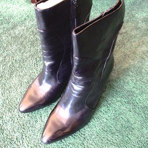 NINE WEST-BLACK LEATHER HIGH HEEL BOOTS-NEW- SIZE8.5-MID-CALF